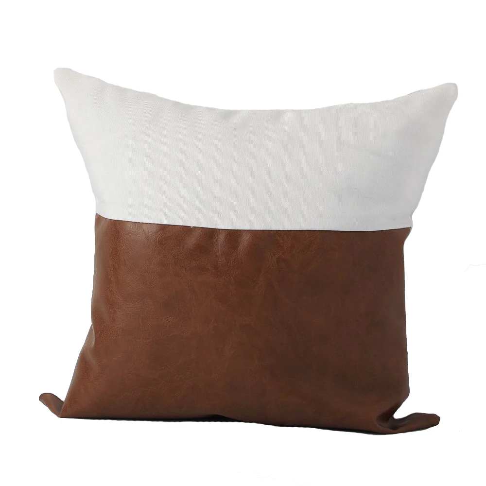 Faux Leather and Cotton Decorative Throw Pillow Covers , Modern Home Decor Accent Square Bedroom Living Room Cushion Cases Faux Leather and Cotton Decorative Throw Pillow Covers , Modern Home Decor Accent Square Bedroom Living Room Cushion Cases