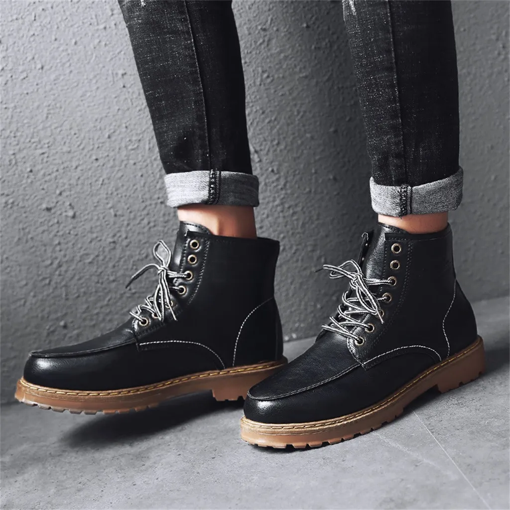 Men Boots British style Brogue Chelsea Shoes Ankle Footwear sewing thread For casual Pu Leather shoe | Обувь