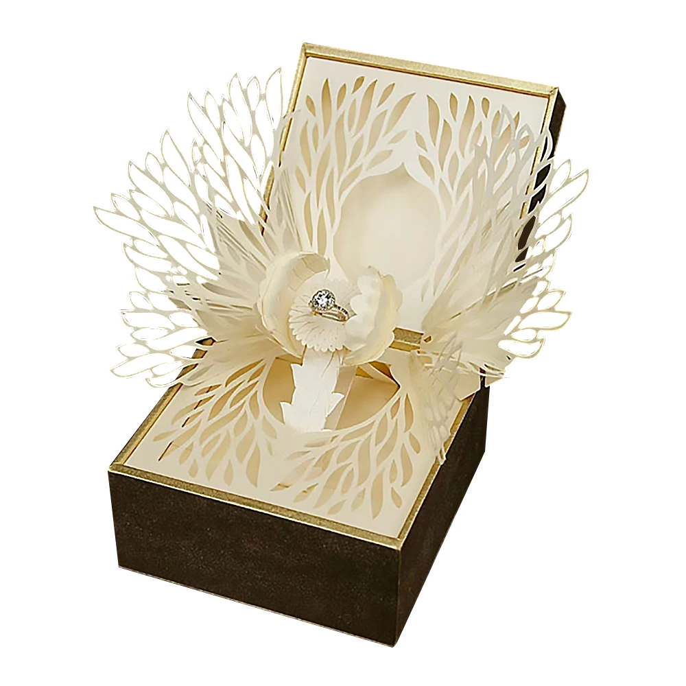 Exquisite Jewelry Gift Box Pop up Petal Paper Sculpture Ring Box For Women Wedding Engagement Ring
