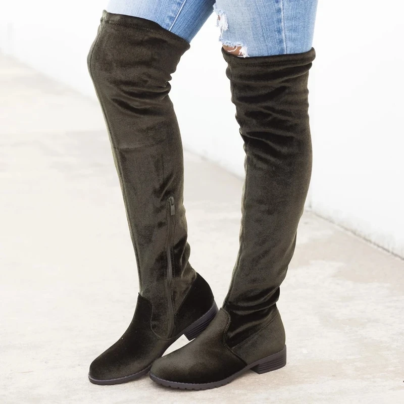 

LITTHING Slim Boots Sexy Over The Suede Women Snow Boots Women's Fashion Winter Thigh High Boots Shoes Woman