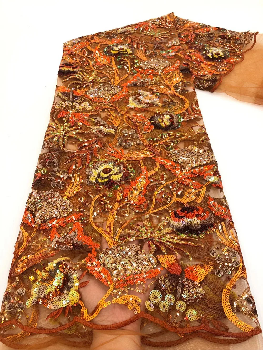 レース生地4.73m】スパンコール&刺繍 チュールレース レース レース生地4.73m】スパンコール&刺繍 チュールレース レース