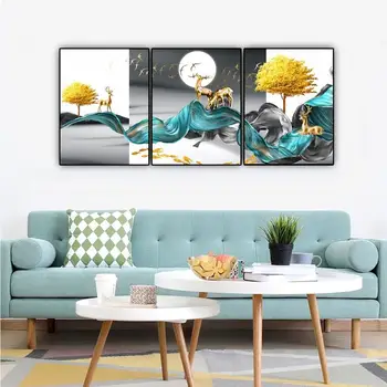 

Cassisy 3 panel Animal Canvas Painting Golden Elk And Tree Wall Art Home Decor Poster And Prints Picture Living Room Nordic