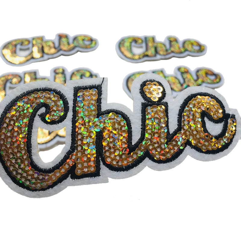 1PCS Gold Sequined Chic Letter Embroidery Patch Iron on Applique Clothes Shoes Bags Decoration Apparel DIY Patches LSHB462 | Дом и сад