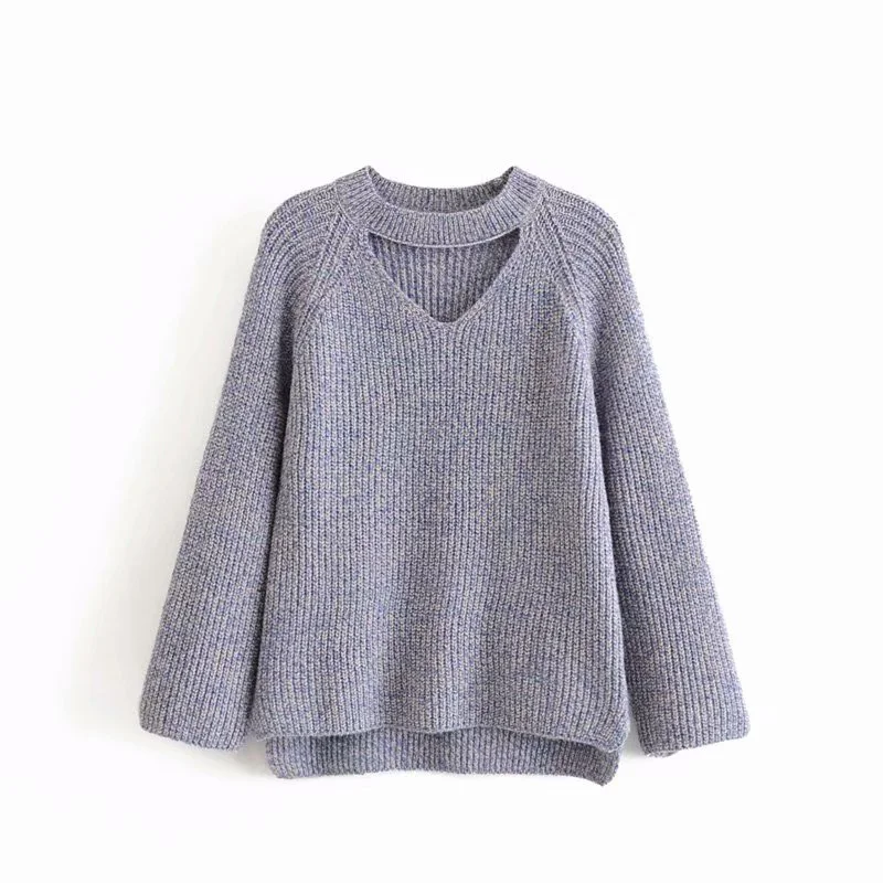 

Pullover Sweaters Knitted Women Hollow V-Neck Spring and Autumn Sweaters Long Sleeve Tops Ladies Sweaters Loose Outwear