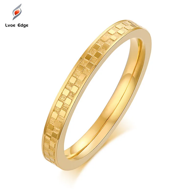 

2019new Gold Rings for Women Stainless Steel Color Checkered Thin Female Girl Game Ring Jewelry Gifts