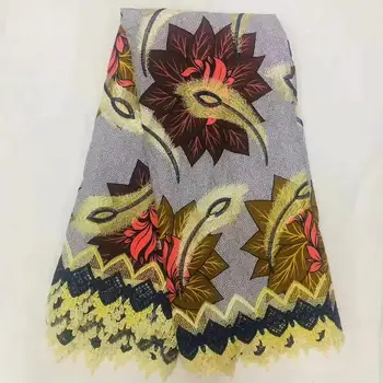 

Wholesale price african wax print with 100% cotton french lace fabric for derss High quality embroidery wax lace fabrics!O-4597