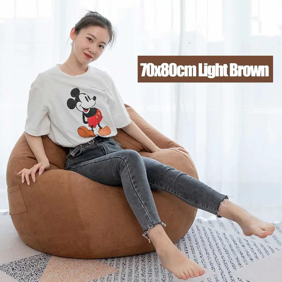 light coffee Nesloth полный ленивый BeanBag диваны стулья с внутренним вкладышем и EPS наполнитель шезлонг кресло мешок пуф слоеного дивана татами гостиной мини - Цвет: light coffee