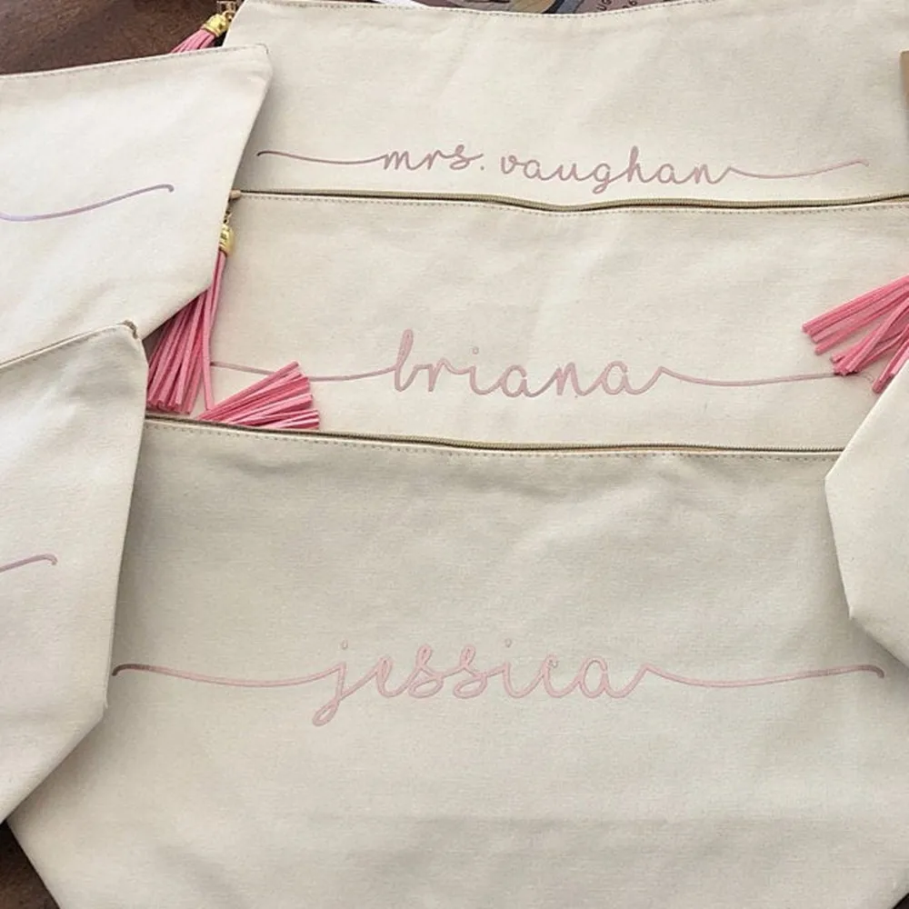 Canvas Cosmetic bag customize natural zipper bride makeup Bag bridesmaid Make Up Bag Teacher gift READY TO SHIP Cheerleader bag