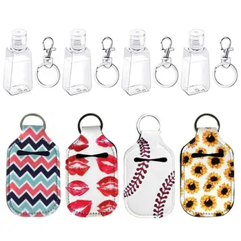 

4Pc Small Empty Travel Bottle Refillable Containers 30ML Flip Cap Reusable Bottle Hand Sanitizer Keychain Carrier Holder