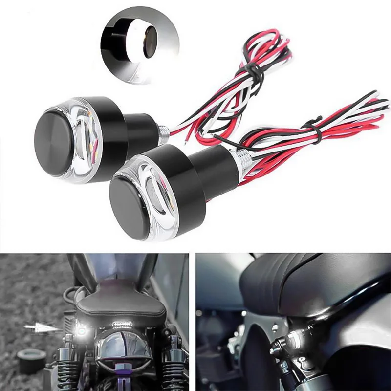 

2 LED Motorcycle Handlebar End Turn Signal Light Yellow Universal 33mm Indicator Flasher Handle Bar Blinker Side Marker Lamp
