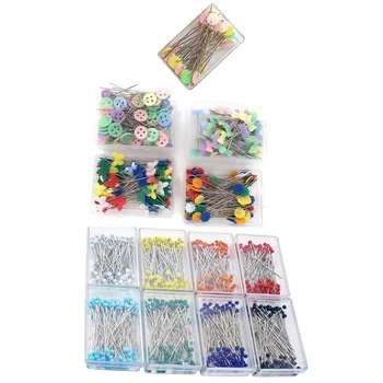 

HOT-800pcs Sewing Pins 38mm Multicolor Glass Ball Head Pins & 500 Pcs Flat Button and Flower Head Pins,Straight Pins