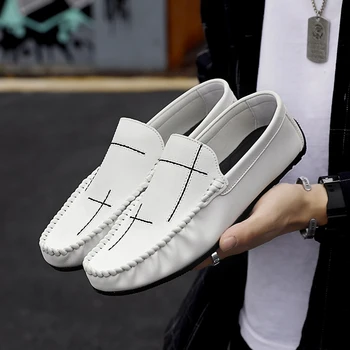 

Popular Loafers Shoes For Men White Pu Leather Men Shoes Comfortable Lazy Shoes Mens Anti Slip Drive Footwear Men Size 39-44