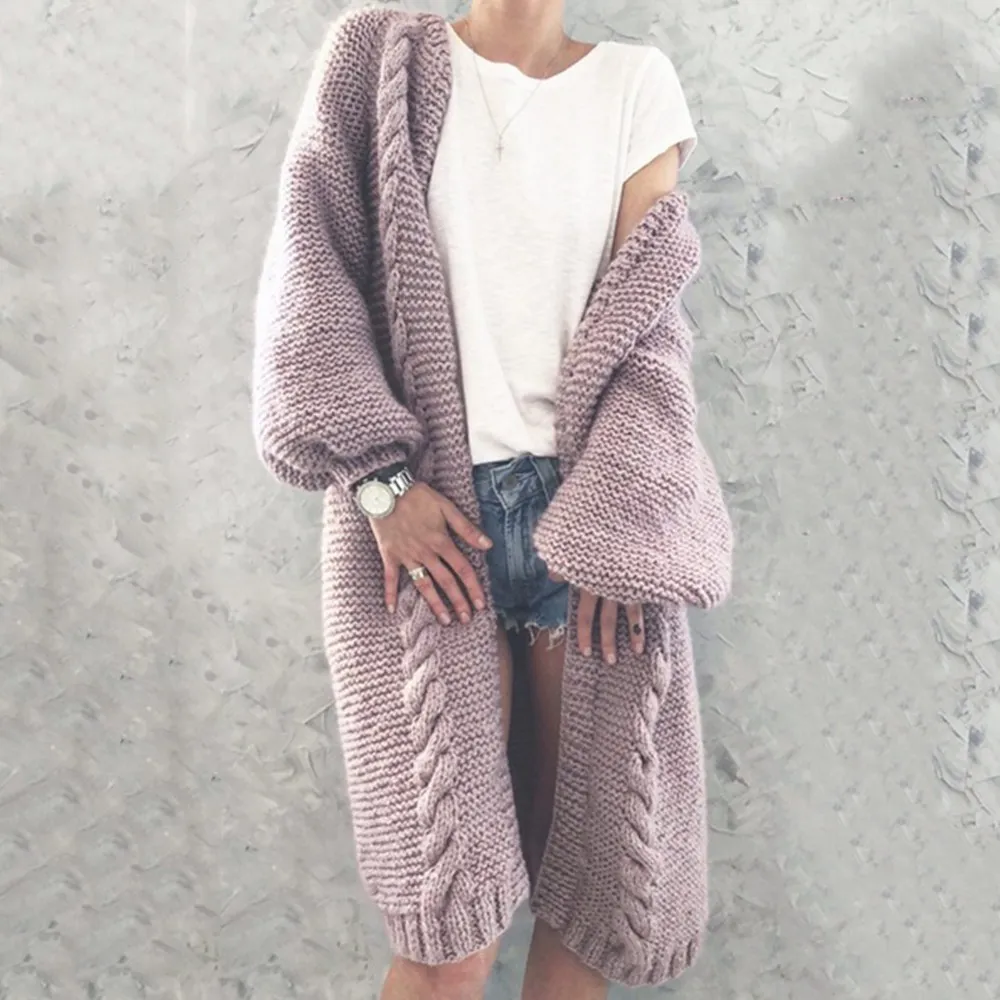 

Women Autumn Winter Clothes Casual Long Sleeve Cardigan Knitted Sweaters Coat Femme Warm Long Overcoat Long Knit Sweater
