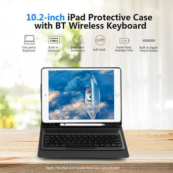 

For iPad Protective Case with Backlight BT Keyboard Smart Shell Auto Wake Cover Magnet 10.2'' iPad Blue Case+Black Keyboard
