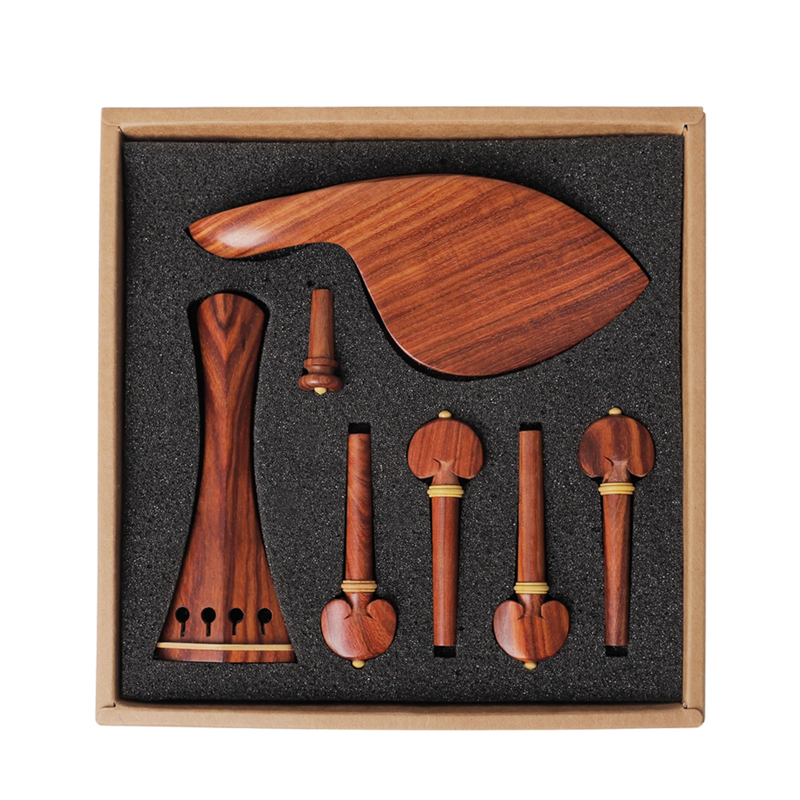 4/4 Violin Accessory Parts Set Red Solid Wood Tailpiece Chin Rest End Pin Tuning Pegs