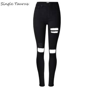 

High Waist Black Skinny Jeans Women Fashion Elasticity Hole Ripped Jeans Femme Push Up Vintage Hollow Out Robek Pantalon Femme