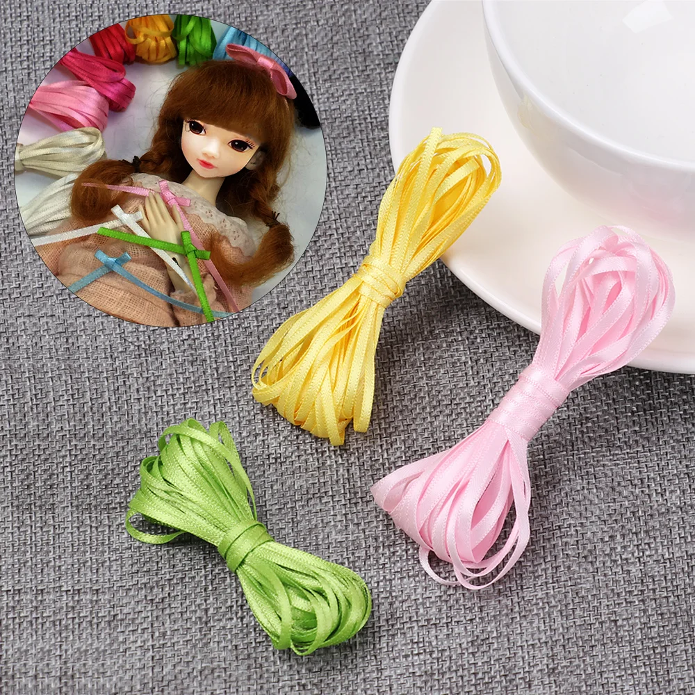 

3mm Width 5 Meters Doll Silk Ribbon Ribbon Party Dollhouse Decoration Scrapbooking Wrap Supplies Doll Clothes DIY Accessories