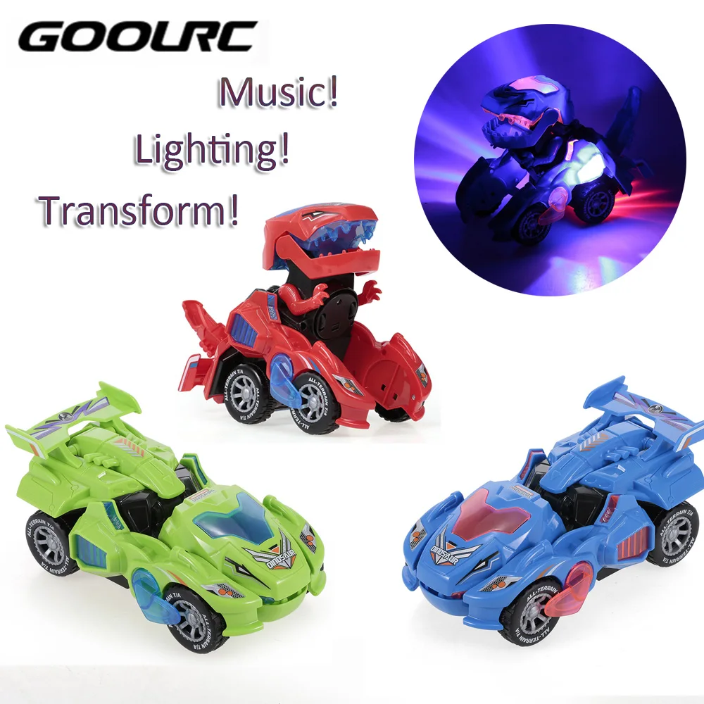 

Transformable Dinosaur Car Pull Back Electric Dinosaur Led Car Universal Wheel Deform Robot Toy with Light Music Action for Kids