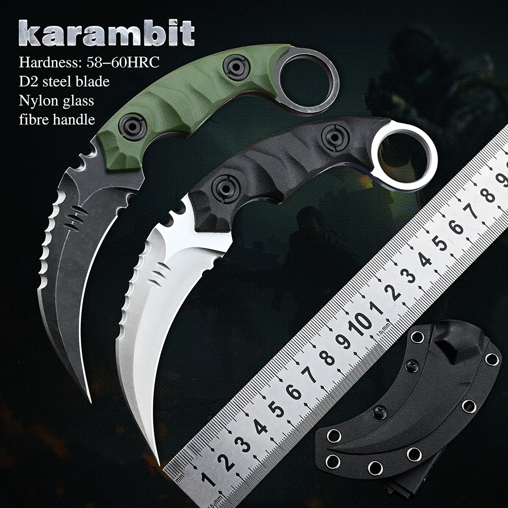 Karambit D2 Steel Fixed Blade Knife Pocket Knives Tool Outdoor Camping Survival Hunting Knife CSGO Tactical Self Defense Weapons