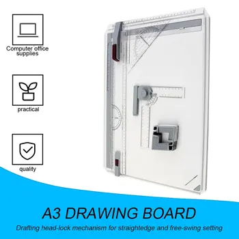 

Portable A3 Drawing Board Draft Painting Board with Parallel Rulers Corner Clips Head-lock Adjustable Angle Art Draw Tools