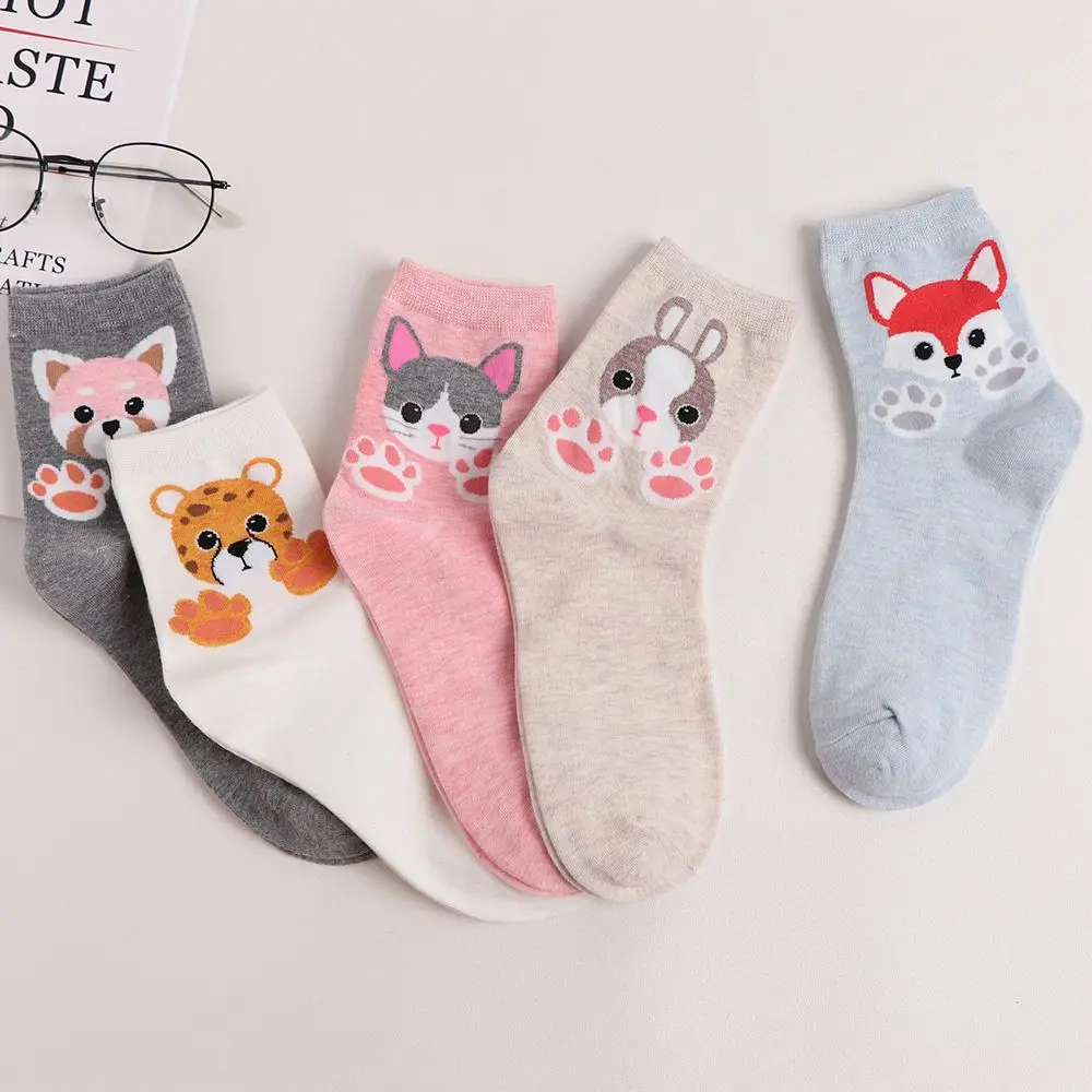 

5 Pairs Women Short Socks Creative Lovely Cartoon Animals Women's Socks Autumn Winter Comfort Warm Cotton Sock Floor Socks