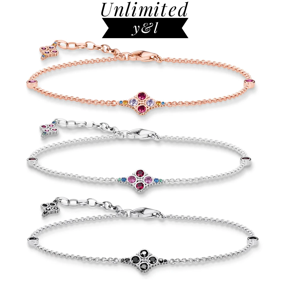 

Royalty Link Chain Bracelets for Women Thomas 925 Sterling Silver Rose Gold Color Black Red CZ Fashion Jewelry Acessories Gifts