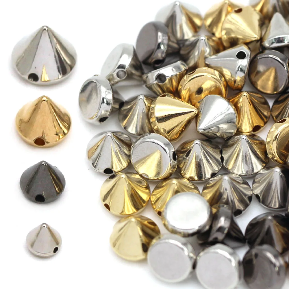 100Pcs 6/8/10/12mm Cone Plastic Spikes And Studs 2-Holes Sew CCB Leather Rivets Silver Gold Black Punk DIY Crafts For Bags Metal rivets,belt strap rivets,copper rivets,leather rivets