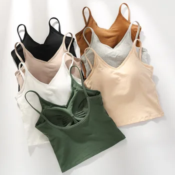 

New Arrive Pure Cotton U-shaped Beauty Back Exposed Umbilical Underwear No Steel Ring Integrated Five-finger Chest Pad Camisole