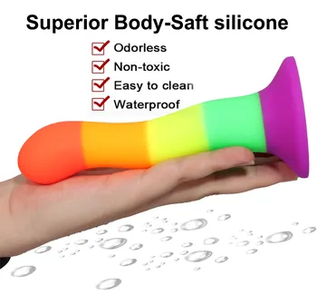 7 Inch Rainbow Silicone Dildos Anal Plug Realistic Dildo Suction Cup Dildo Sex Toys for Women Lesbian Masturbators Penis tools 4