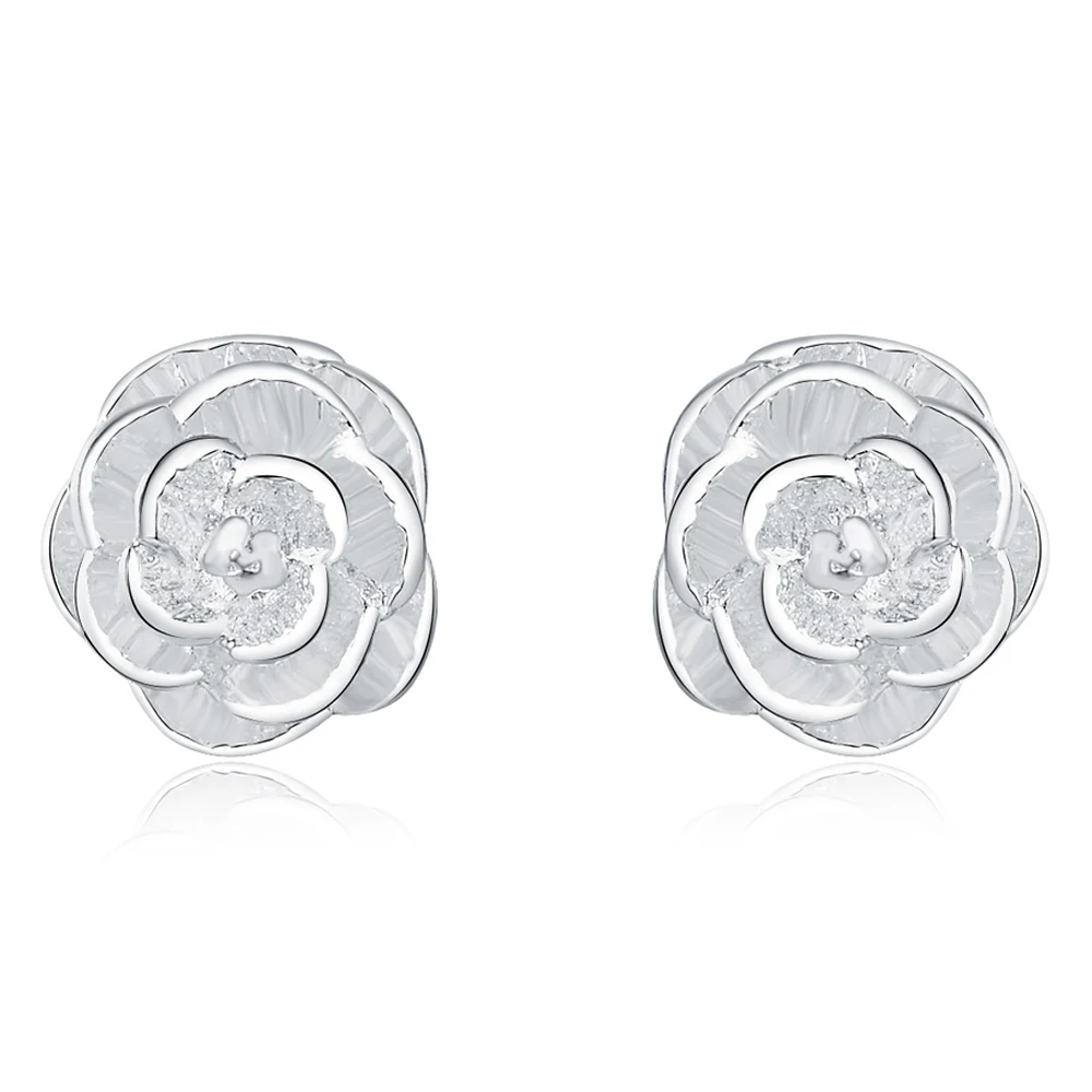 

Fashion 925 Sterling Silver Earrings Rose Delicate Stud Earrings For Woman Charm Jewelry Gift