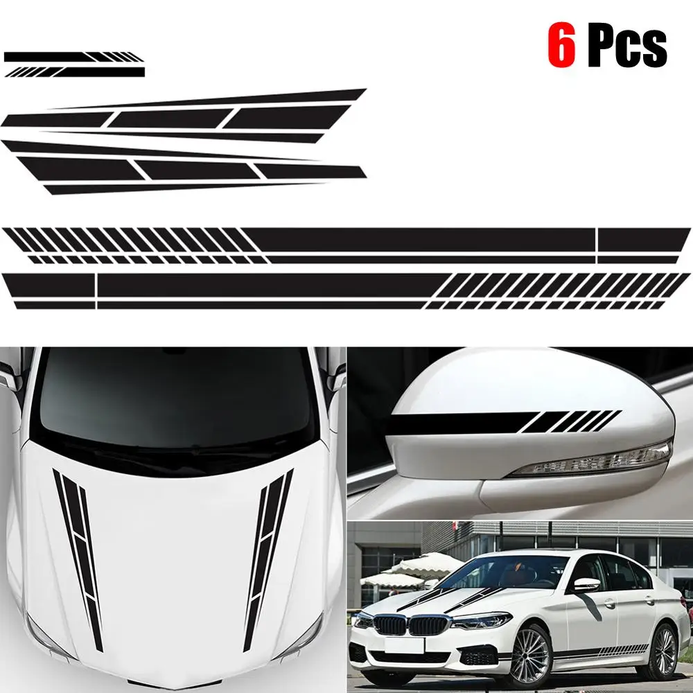 

2019 Top Fashion 6PCS Stripe Vinyl Decal Sticker Graphics Car Side Body Hood Cover Rearview Mirror Wholesale Quick delivery CSV