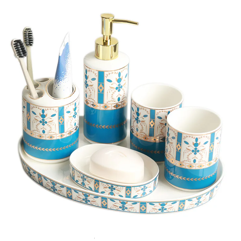 Европейский светильник, роскошный набор для ванной, 6 комплектов, держатель для зубной щетки, высококачественный набор для мытья ванной комнаты, украшение для ванной комнаты, свадебный подарок - Цвет: D