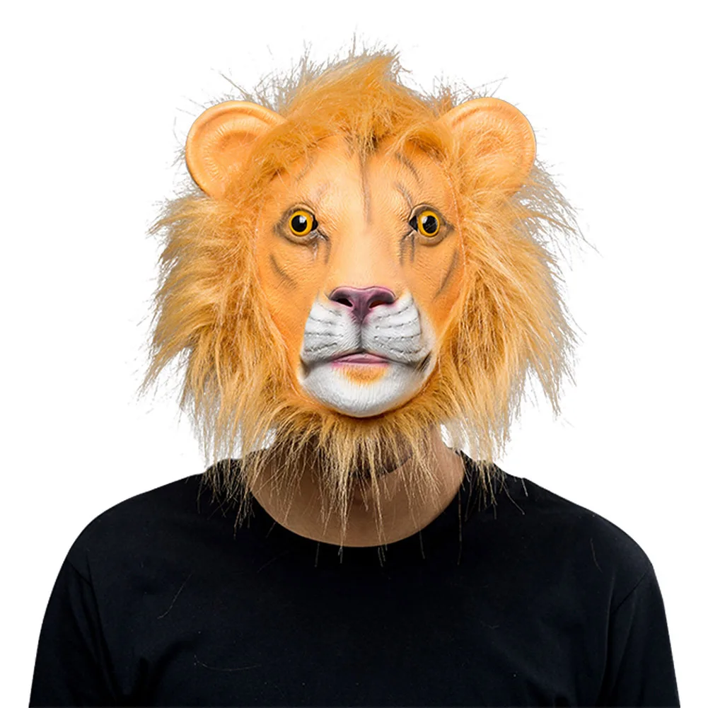 Хэллоуин животных латексные маски Лев полный уход за кожей лица головные уборы