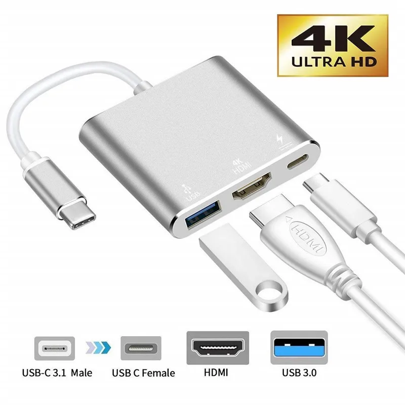 Многофункциональный адаптер 3 в 1 с Type C на 4K HDMI USB 0 для Macbook Pro Air кабель конвертер