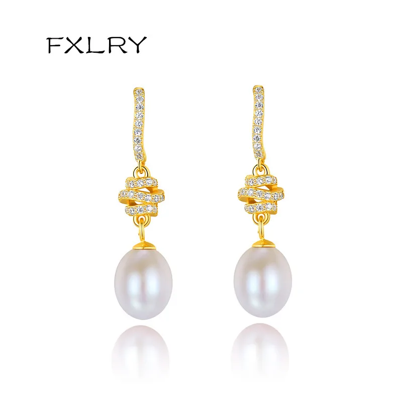 

FXLRY Fashion Micro-Inlaid Zircon Creative Natural Freshwater Pearl Dorp Earring For Women Jewelry Gift