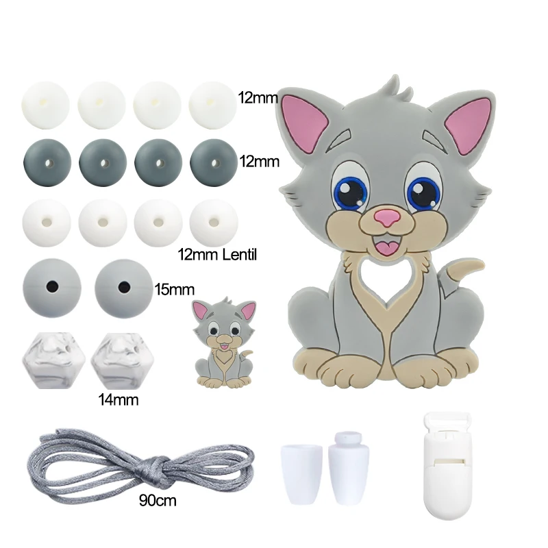 LOFCA, детский силиконовый прорезыватель, сделай сам, енот, коала, детский прорезыватель, ожерелье, игрушка, мультфильм, соска, цепь, зажим, пищевые Силиконовые Бусины - Окраска металла: cat 3