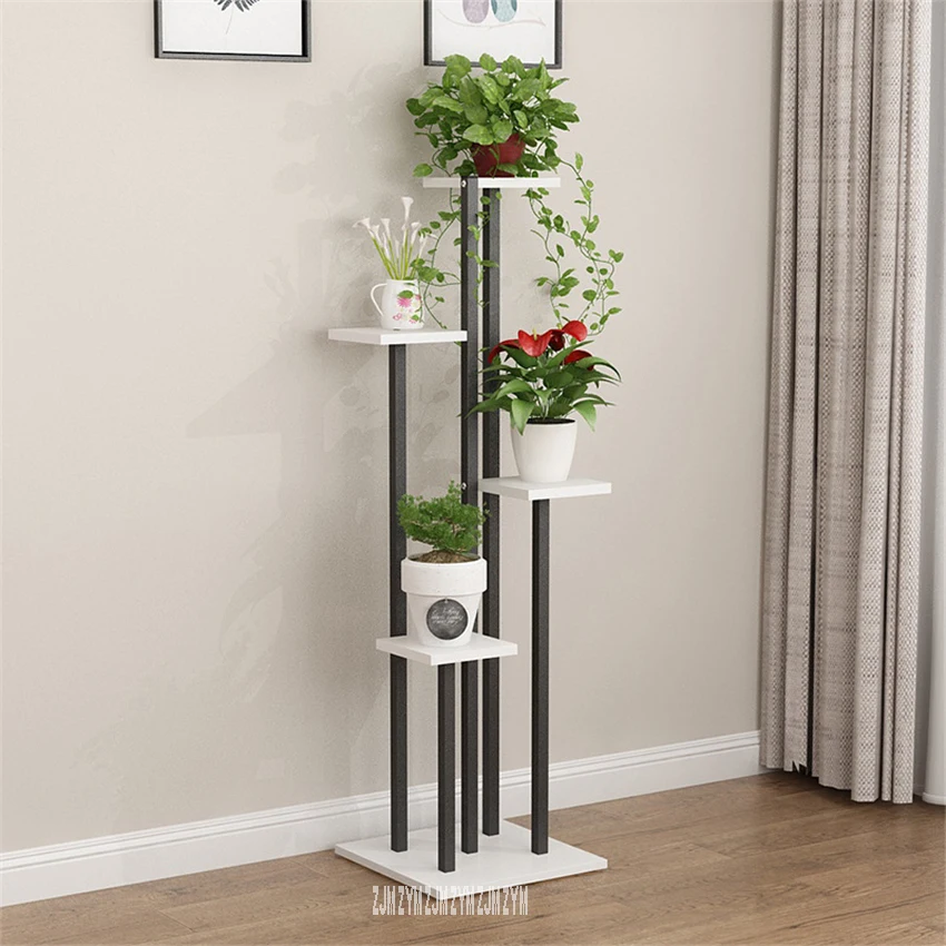 black rack white ZD14-Tier деревянная полка для растений из перголы, ДСП, стальная рама, напольная полка из дерева, цветочный стеллаж для гостиной, балкона, держатель для цветочного горшка - Цвет: black rack white