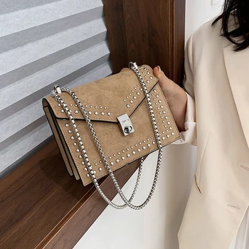 

Luxury Shoulder Bag For Women Texture Small Bag Female 2020 Popular Rivet Small Square Bag All-match Frosted Messenger Bag Fancy