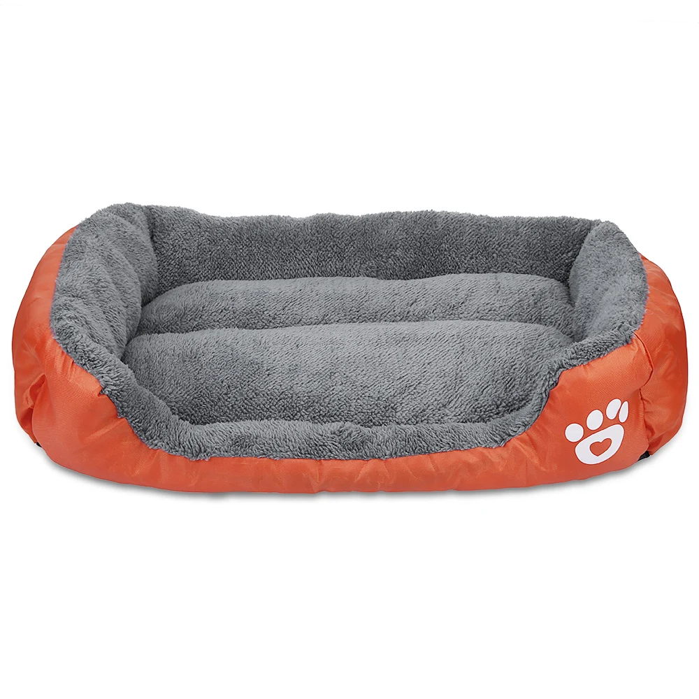 Orange Pet Dog Bed Cushion House Mat Ultra-soft Paw Print Water-resistant Dog Cat Warm Bed Fits Most Pets Warm Dog Blanket Winter Beds - Color: Orange