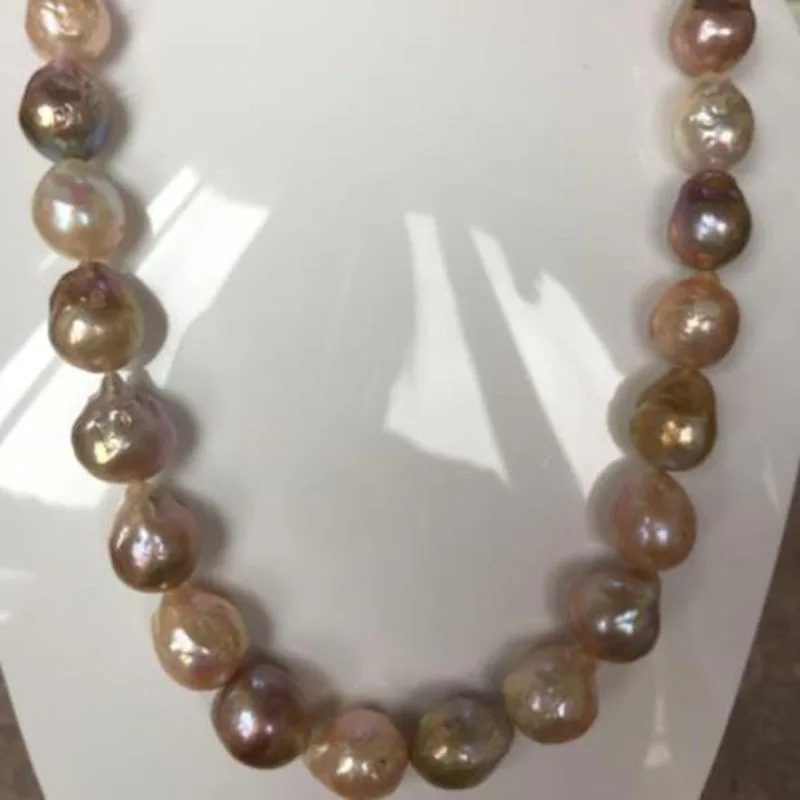 gorgeous 13-14mm freshwater baroque multicolor pearl necklace 18inch 925silver