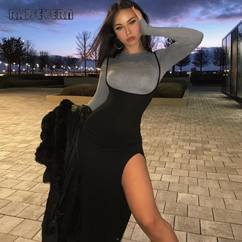 

Sexy Black High Waisted A Line Suspender Skirts Womens Spring Summer 2020 High Split Long Maxi Skirt Female Streetwear