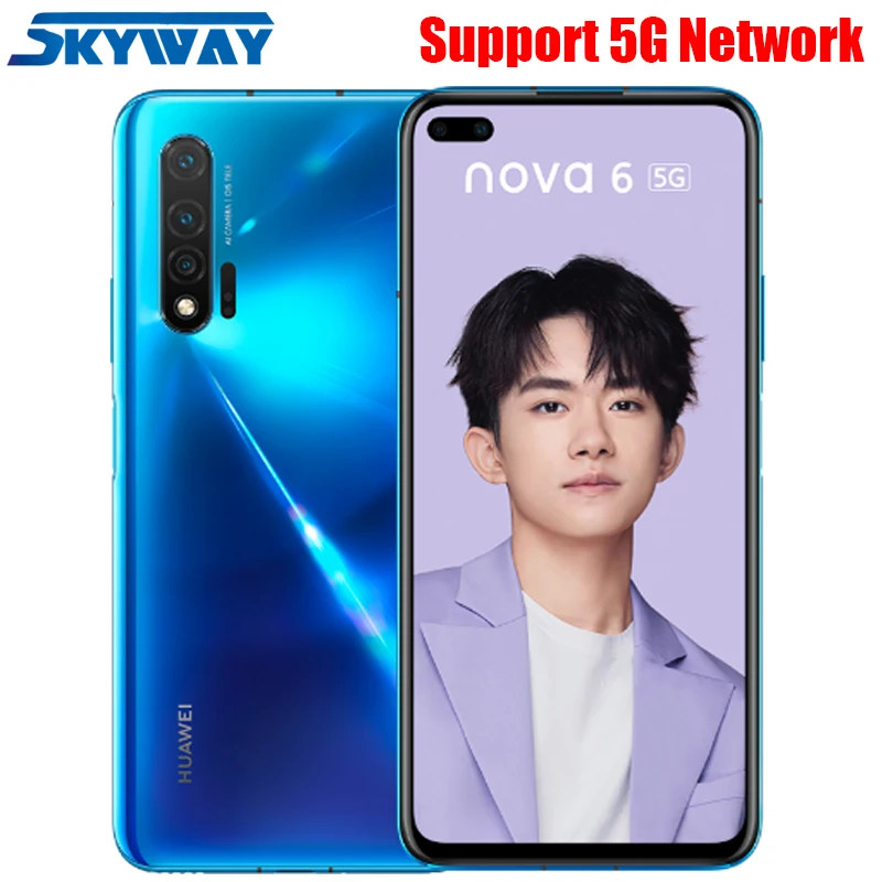 huawei Nova 6, 5G NR, 8 ГБ, 128 ГБ, Kirin 990, четыре ядра, 6,57 дюймов, 2400x1080 P, полный экран, 3 камеры заднего вида, 2 фронтальные камеры, сотовый телефон