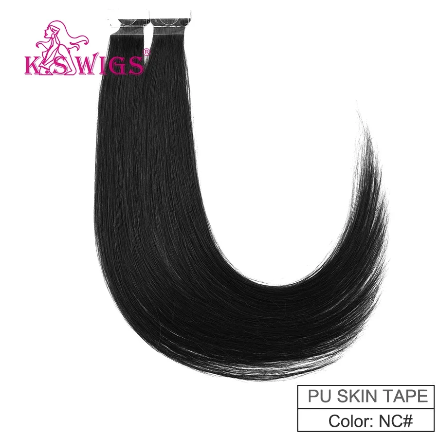 Естественный цвет K.S парики 1" 20" 2" Remy, завязанные вручную ленты, искусственная кожа, уток волос, прямые, двойные, нарисованные, невидимые, бесшовные, клейкие волосы для наращивания - Цвет: Естественный цвет