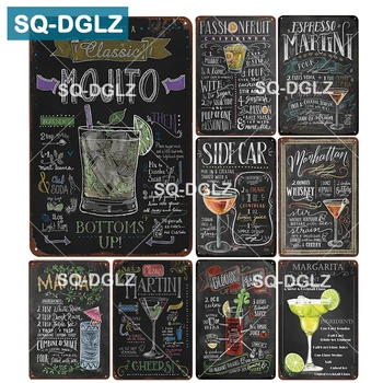 

[SQ-DGLZ] Cocktail Menu Tin Sign Bar Wall Decor Club Metal Crafts Home Decor Painting Plaques Art Poster