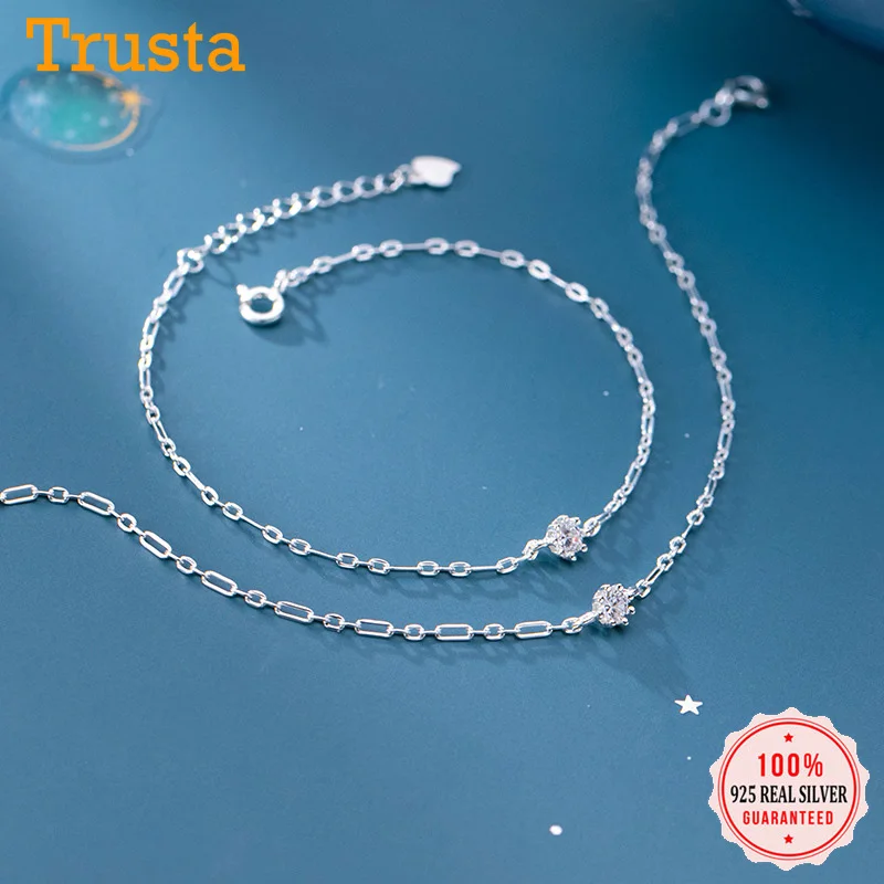 Trustdavis Genuine 925 Sterling Silver Minimalist Charm Shiny CZ Bracelet Anklets For Women Wedding Party Jewelry Gift DA1251 Trustdavis Genuine 925 Sterling Silver Minimalist Charm Shiny CZ Bracelet Anklets For Women Wedding Party Jewelry Gift DA1251