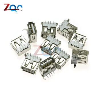 

10PCS USB 2.0 Type A Female Socket Connector Port 4-Pin Right Angle Adapter