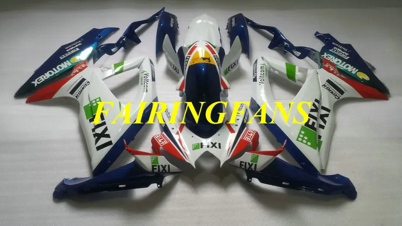 Высококлассный набор обтекателей для GSXR600 750 K8 08 09 GSXR 600 GSXR750 2008 2009 Белый Синий Обтекатели Кузов+ подарки SA33
