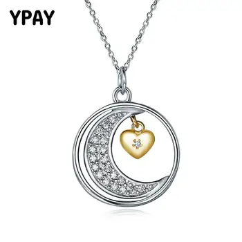 

YPAY Real 925 Sterling Silver Necklaces for Women "Moon and Back" Heart Pendant Necklace Fine Accessories Jewelry Gift YMN014