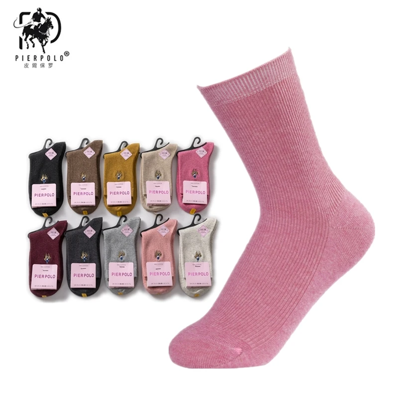 Новые осенние и зимние женские полосатые носки, Pier Polo женские вышитые носки из чистого хлопка, женские модные подарочные носки