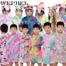 WEPBEL/Зимний Теплый детский банный халат с изображением животных; полотенце с единорогом; Милые банные халаты для детей; фланелевые пижамы; халаты для мальчиков и девочек